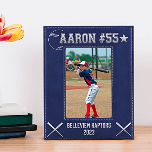 My Personal Memories Custom Monogrammed Baseball Sports Picture Frame Gifts - Personalized 4x6, 5x7, 8x10 Photo Frames for Athletes, Coaches, Teams, Kids, Awards (Blue) - color: Blue