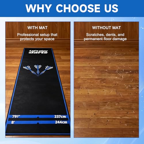 Professional Darts Throw Line Mat 102 x 23.6 Inch, Dual Standard Oche Marked Floor Mat for Steel Tip & Soft Tip Darts, Non-Slip Roll-Up Dart Game Accessory for Home & Tournament Use