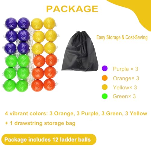 12 Pack Ladder Balls Ladder Toss Balls Replacement with Storage Bag for Toss Match - color: Orange Purple Green Yellow