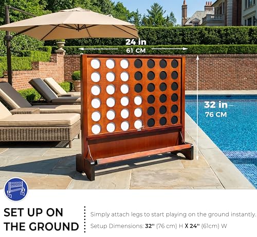 Giant Wooden 4 in A Row Game for Indoor or Outdoor Games | Foldable Tray, 2 Styles of Play: Wall Mounted or Set-up on Ground, Carrying Case, Detachable Legs, Premium Varnished Pine - style: Classic
