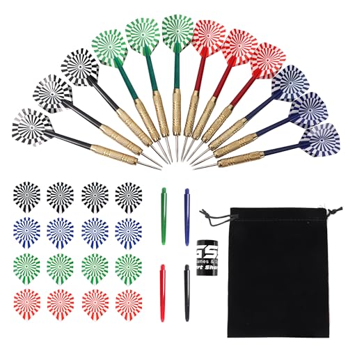 GSE Games & Sports Expert 12 Pcs of 18/24 Grams Steel Tip Darts, Professional Darts Metal Tip Set, Metal Darts for Dartboard with Extra Flights, Dart Sharpener & Storage Bag - color: 18 Grams/12-Pack