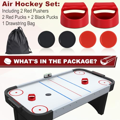 Coopay Air Hockey Pucks and Paddles - 2 Hockey Pushers & 4 Large Hockey Pucks with Nylon Storage Bag, Great Goal Handles Pushers Replacement Accessories for Game Tables - color: Red, Black
