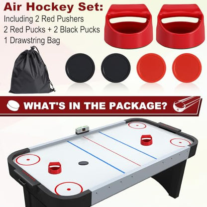 Coopay Air Hockey Pucks and Paddles - 2 Hockey Pushers & 4 Large Hockey Pucks with Nylon Storage Bag, Great Goal Handles Pushers Replacement Accessories for Game Tables - color: Red, Black