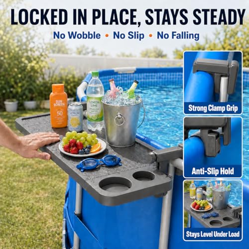Pool Bar for Above Ground Pool, Swim Up Bars for Pool, 42.5" x 12" Pool Side Table with 90 lbs Capacity, Poolside Bar Clip-On Foldable Tabletop Easy Install
