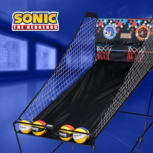 Voyager Sonic The Hedgehog Electronic Double Shot Arcade Game, Indoor Basketball with 4 Balls, LED Scoreboard & Folding Frame, Kids Arcade Game for Home & Playroom