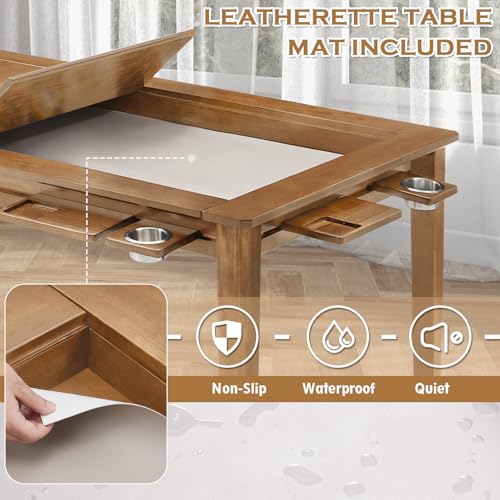 Haddockway 63" ×39“ Board Game Table with Removable Top, Solid Wood Dining/Gaming Table for 4-6 Players with Play Mat, 6 Detachable Cup Holders & 6 Hobby Trays (Rosewood) - color: Rosewood