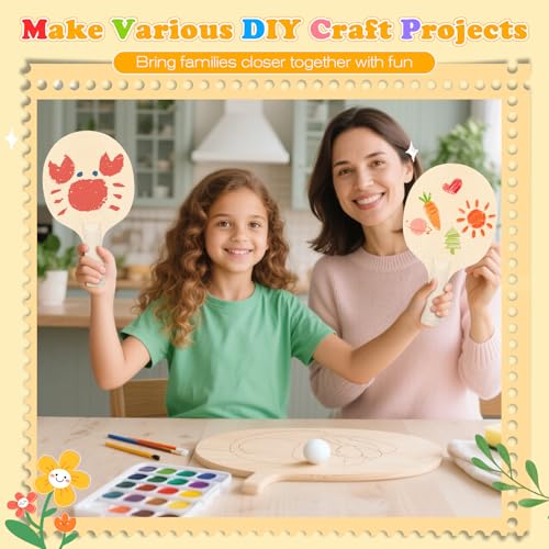 Unfinished Wooden Ping Pong Paddles, 2 Pairs Unpainted Wood Table Tennis Paddles - Plain Wood Table Tennis Rackets for Indoor & Outdoor Games