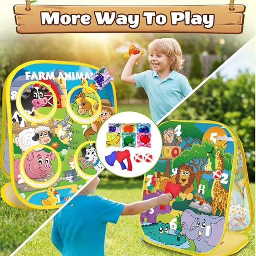 3-in-1 Farm Animal Bean Bag Toss Game for Boy Toddler Ages 3 4 5 Year Old, Cornhole Bags Set for 3-5 Preschool Kid, Outdoor Play Outside Toys in Backyard Lawn, Indoor Family Party Game, Birthday Gifts - style: Farm