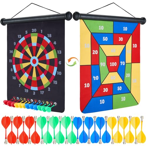 HELLO PAPAYA 17.5 in Large Size 2in1 Rollup Magnetic Darts Board with 24pcs Darts,Outdoor Safe Dart Game for Kids and Adults,for 3-12 Year Old Boys Girls Christmas Birthday Gifts