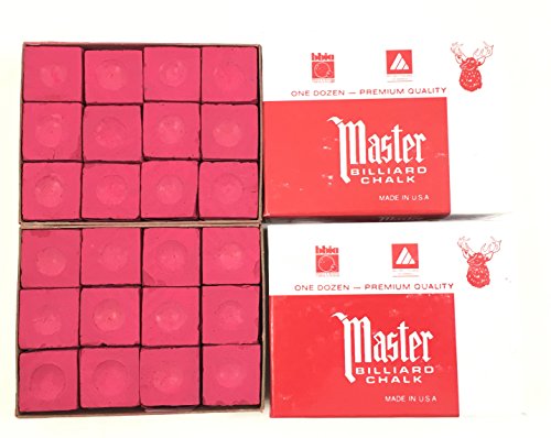 Made in the USA - 2 Boxes of Master Chalk - 24 Pieces for Pool Cues and Billiards Sticks Tips - color: Red