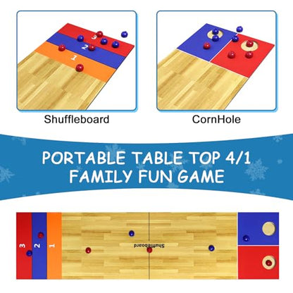 4-in-1 Tabletop Curling, Shuffleboard, Bowling & Cornhole Game - 47"(120x30cm) Family Game Set for All Ages - Easy Setup & Compact Design, Great for Home & Outdoor Fun
