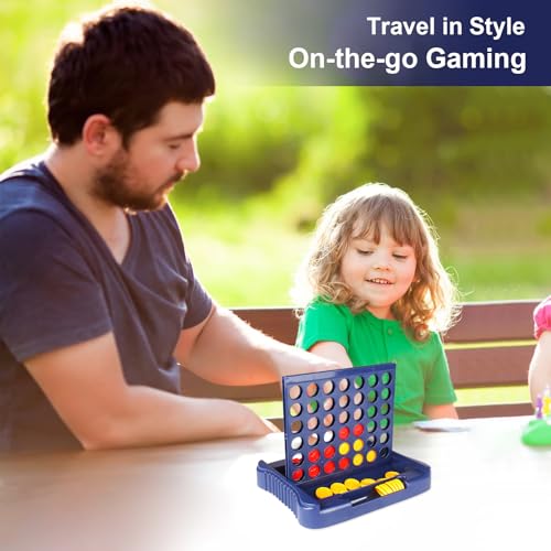 4 in a Row Connect Game, Travel Board Games for Kids Adults, Get 4 in a Row to Win - 9 x 7.4 inches（Blue） - color: Blue