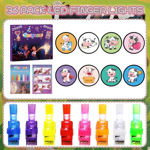 36 Pack Cow Party Favors LED Finger Lights, Glow in The Dark Farm Animal Party Supplies for Kids, Birthday Party Goodie Bag Stuffers, Classroom Treasure Box Rewards - style: Cow