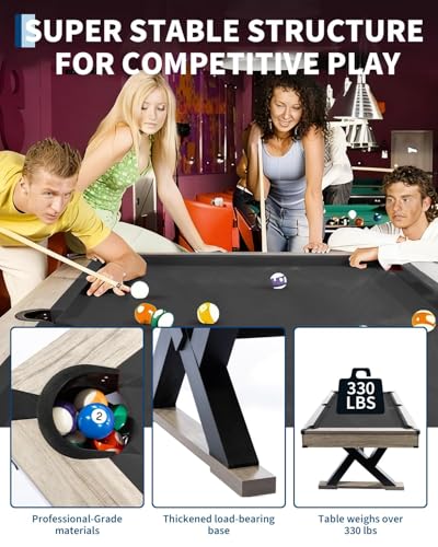7 FT Professional Billiard Table for Home & Game Room, K-Leg Pool Table with Complete Accessories Set (2 Cues, 16 Balls, 2 Chalks, Triangle, Brush), Rustic Grey Finish, 84 x 46 x 32 Inch - color: black