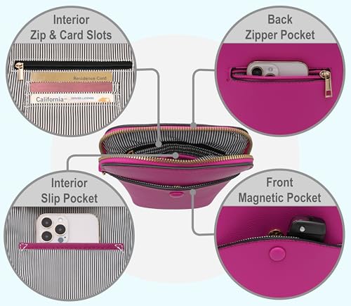 Solene Small Crossbody Bag with Gold Hardware, Mini Shoulder Purse with Adjustable Strap - color: Fushia