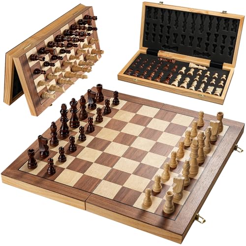 17 Inch Large Chess Set for Adults & Kids, Foldable Wooden Chess Board for Kids, Portable Magnetic Chessboard Game for Adults - size: 17 inches