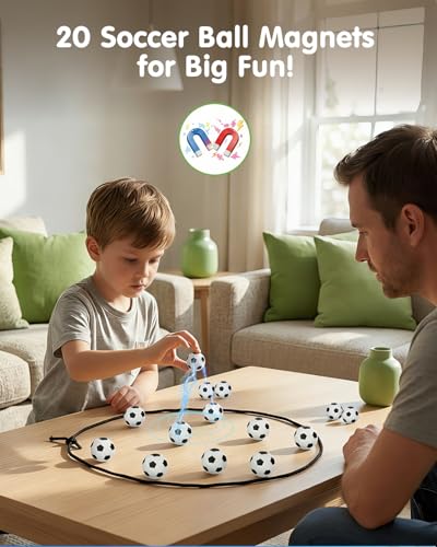 Soccer Magnetic Game with String & 20 Football-Shaped Stones – Fun Puzzle Strategy Games for Family Game Night, Party, Travel & Camping – 2 Player Games for Kids & Adults, Great Gift