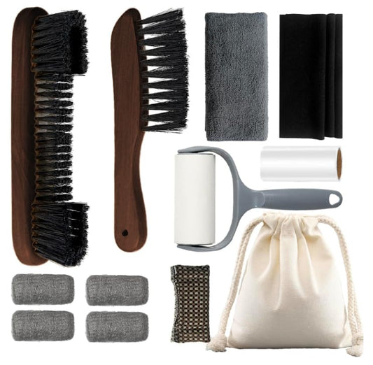 LAKINGO Pool Table Brush Set for Felt, 12 Kit Billiard Table Cleaning Accessories with 2 Wood Brush, 4 Ferrule Polish Cloths, Cue Shaft Cleaner Cloth, Sticky Lint Roller, Storage Bag - color: 12 Kit - Walnut