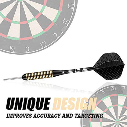 Steel Tip Darts Set for Dartboard, Professional Brass Darts Metal Tip Black Purple Aluminium Nylon Shafts 9 Flights 50 Rubber O-Rings 12 Spring Rings 1 Dart Sharpener Tool 24/27 Grams - color: 27g Black