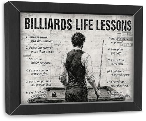 Billiards Wall Art Billiards Life Lessons Framed Wall Decor Sports Motivational Quotes Canvas Pictures Sign Poster Decorations Print Painting Artwork for Man Boy Room Living Room Bedroom 10x8 inch - color: Billiards, size: 8"L x 10"W