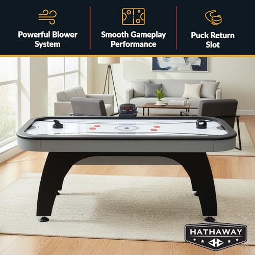 Hathaway Silverstreak 6 Ft Air Hockey Table for Home Game Room - With LED Scoring, High-Output Blower, Scratch-Resistant Surface, Strikers & Pucks - Black Finish