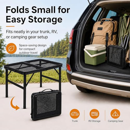 Folding Grill Table Camping Table with Mesh Desktop, Lightweight & Portable Outdoor Picnic Table, Height Adjustable Portable for Outside Inside Use - size: Regular Size