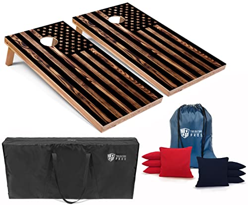 Tailgating Pros American Themed Lightweight Corn Hole Board Set w/Bean Bags and Carrying Case - 4'x2' Cornhole Toss - color: Woodgrain Flag