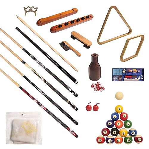 Pool Table Accessory Kit Premium Billiard Acc Kit Professional Billiards Equipment Deluxe Snooker Parts - 58 Inch Pool Sticks 2-1/4 Inch Billiard Balls Set Bridge Stick and Head Brush etc