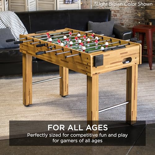 Best Choice Products Foosball Table for Kids and Adults, Game Room Soccer Game Table w/ 2 Balls, 2 Cup Holders, Ergonomic Handles, Chrome Finished Metal Bars - color: Natural