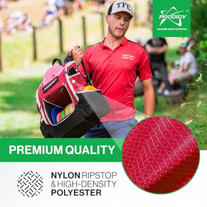 Prodigy Disc Apex XL Disc Golf Bag | Large Disc Golf Backpack | Store 34+ Discs | Premium Big Disc Golf Bags with Cooler - color: Red