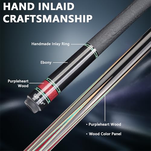 CUEELF Professional Pool Cue Stick – Handmade, Low Deflection | Solid Brass Joint Low Deflection Shaft 12.5mm Pro Tip & Inlay Ring Leather Non-Slip Wrap Precision Balanced - color: CJ-SH-10