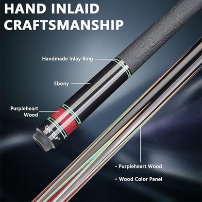 CUEELF Professional Pool Cue Stick – Handmade, Low Deflection | Solid Brass Joint Low Deflection Shaft 12.5mm Pro Tip & Inlay Ring Leather Non-Slip Wrap Precision Balanced - color: CJ-SH-10