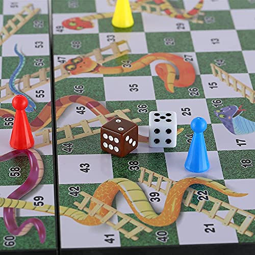 Snakes and Ladders Board Game Set -9.5", Magnetic Folding Travel Game, Family Fun Toys/Gift for Kids and Adults (Rounded Corner Style) - style: Rounded Corner Style