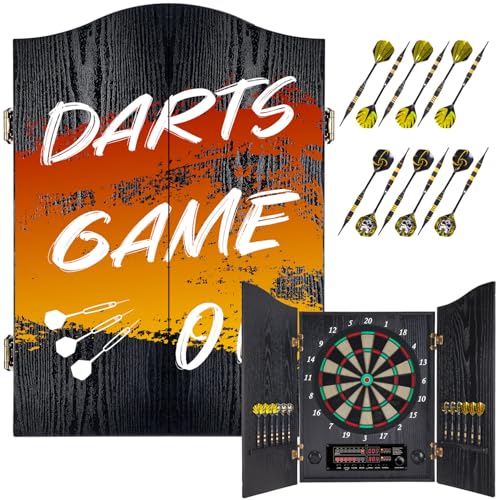 Electronic Dart Board, Decorative Dart Board Cabinet Set for Adults [12*Bronze Soft Tip Darts] [Cricket Game Mode]- Wooden Electric Dartboard Cabinet - style: GRAFFITI