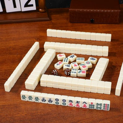 Mini Mahjong Tile Set, Traditional Chinese Mahjong Kit Portable Travel Game with 20mm 146 Tiles and Carrying Case for Adult Beginner Players and Elderly, Family Gatherings Party Entertainment