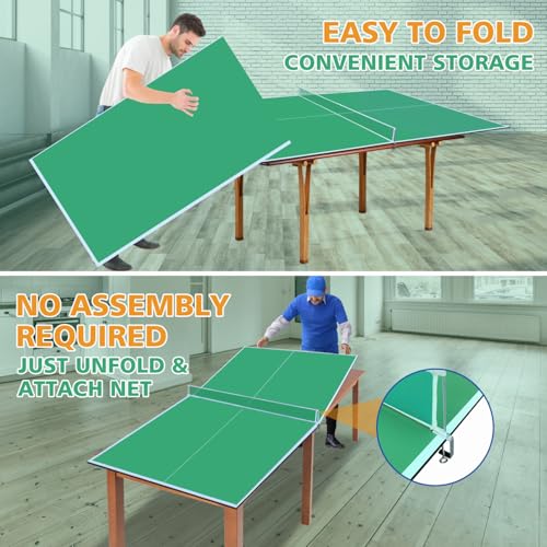 8Ft Green Mid-Size Ping Pong Conversion Foldable & Portable Table Tennis Table for Indoor Games MDF Green Professional 12Mm MDF Indoor Games Indoor Fun