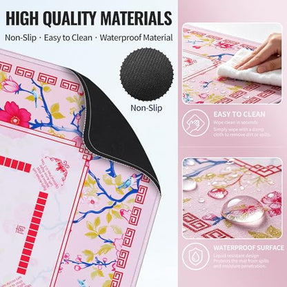 31.5 Inch Mahjong Mat for Table with Dice,2026 Mah jongg Card & Bag,Pink | Non Slip Noise Reduction Waterproof Travel Mahjong Mat for Poker Dominoes Game Night Gift for Women Mom Christma Mother’s Day - color: Pink