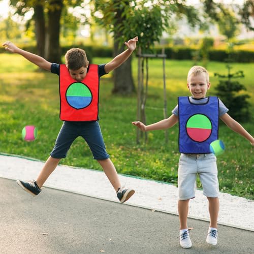Dodgeball Game for Kids Toss and Catch Ball Set - 2 Catch Vests, 6 Dodgeballs & Drawstring Bag, Outdoor Yard Catching Ball Set Graduation Birthday Party Games