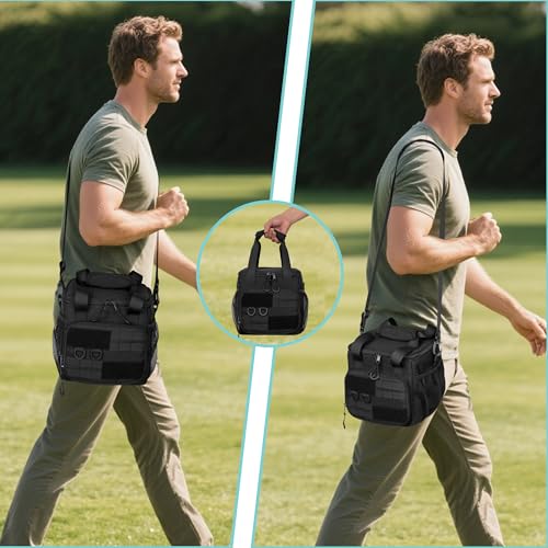 Tactical Bocce Ball Set Carry Bag Holds up to 8 Balls with Molle System, Portable Bocce Ball Storage Bag with Multiple Pockets and Detachable Shoulder Strap for Easy Carrying, Bag Only, Black