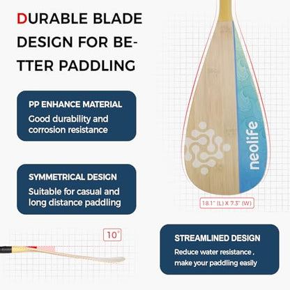 SUP Paddleboard Paddle with Carbon Fiber Shaft and Enhanced PP Blade, Adjustable Stand Up Paddle Board Paddle, 66-82" (170-210 cm), Bamboo Pattern Series - color: Bamboo&Geen Wave Pattern