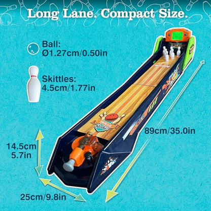 Bowling Game — Electronic Tabletop Arcade Game with LCD Auto Scoring, Lights & Sound, Spring-Loaded Launcher & 1-2 Player Modes — Mini Bowling Set for Kids - style: Bowling