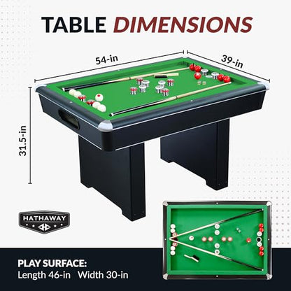 Hathaway Renegade 54-in Bumper Pool Table for Game Room – Genuine Slate Play Bed & Carpeted Ball Return System – Includes Cues, Balls, Brush & Chalk – Green Felt with Black Finish