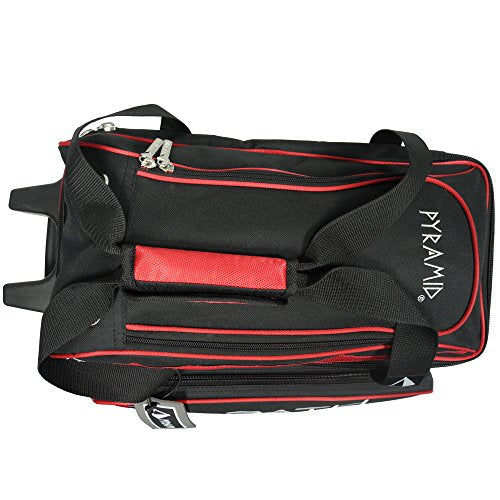 Pyramid Path Premium Deluxe 2 Ball Double Roller Bowling Bag With Large Separate Shoe Compartment (Up To US Mens Size 15) and Oversized Accessory Pocket, Retractable Locking Handle - Extends to 37" - color: 1-Red