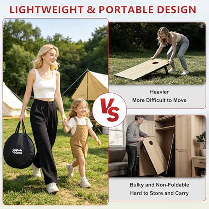 Collapsible Cornhole Board Set, AYAMAYA 2 x 3ft Portable Double Sided Corn Hole Games & Golf Game, Camping Games with 8 Bean Bags & 12 Sticky Balls for Outdoor Beach Lawn Yard Family Party Toys