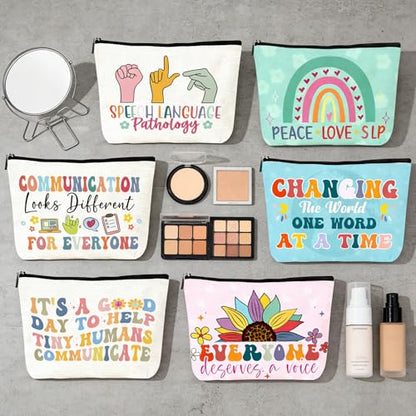 Speech Therapy Gifts for Women - 6Pcs Speech Therapist Makeup Bags, SLP Cosmetic Bag with Zipper, Speech Language Pathologist Thank You Appreciation Christmas Gradaution Birthday Gifts - color: 6pc slp