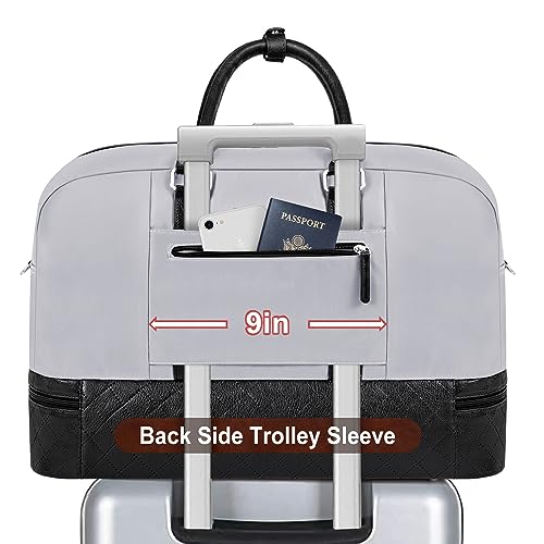 Weekender Bag for Women, Large Overnight Bag Canvas Travel Duffel Bag Carry On Tote with Shoe Compartment 21" 3Pcs Set - color: A19-black+dark Grey