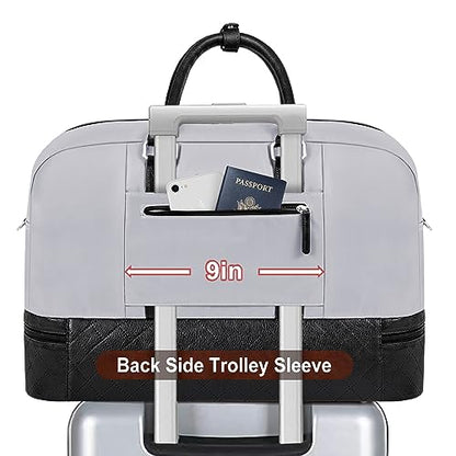 Weekender Bag for Women, Large Overnight Bag Canvas Travel Duffel Bag Carry On Tote with Shoe Compartment 21" 3Pcs Set - color: A19-black+dark Grey