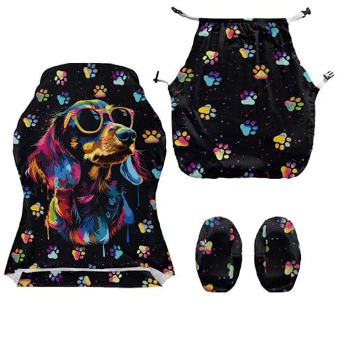 Dachshund Dog Print Computer & Gaming Chair Slipcover Dog Paw Print Gaming Chair Covers Slipcovers 4Pcs with Armrest Cover Universal Fit Office Desk & Racing Computer Gamer Chairs - color: Black - Dachshund Dog Dog Paw