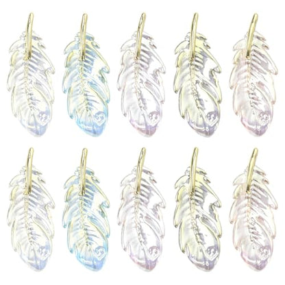 Stiesy 10 Pcs Feather Charms Pendants UV Plating Transparent Acrylic Wings Feathers Charm Bulk for Jewelry Bracelet Making DIY Crafts Necklace - color: Feather-10pcs-5 colors