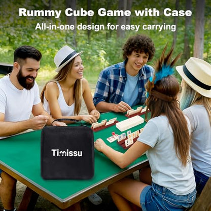 Rummy Cube 6-8 Players with 8 Wooden Racks 214 Large Number Rummy Tiles Travel Size Rummy Cube Game with Case 8 Players Travel Game Set for Fun Family Board Games - style: 214 Tiles+8 Racks